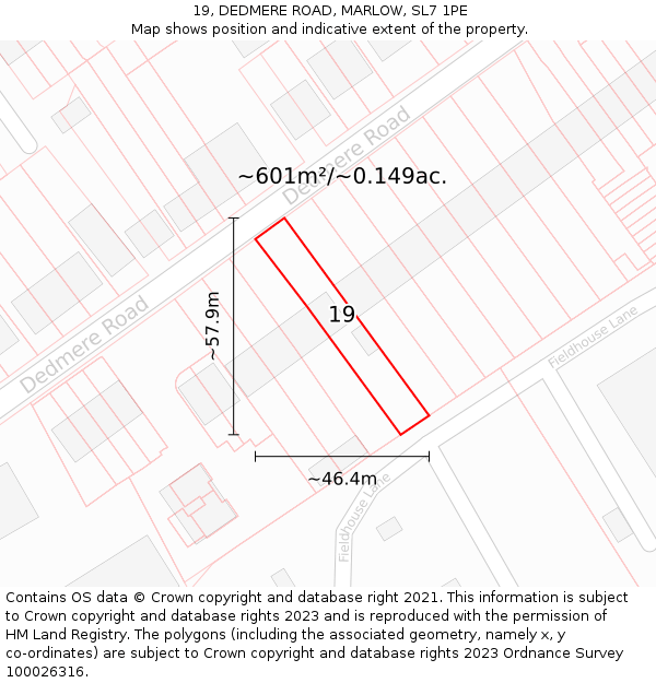 19, DEDMERE ROAD, MARLOW, SL7 1PE: Plot and title map