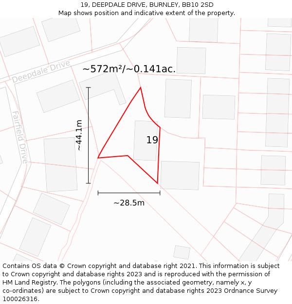 19, DEEPDALE DRIVE, BURNLEY, BB10 2SD: Plot and title map