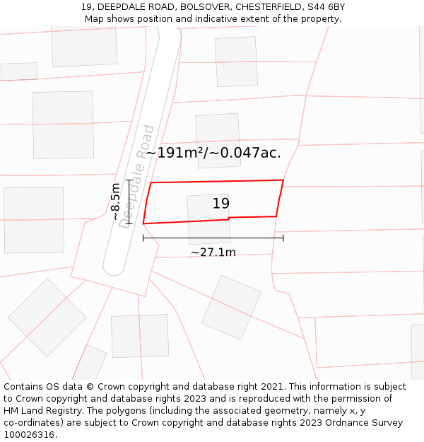 19, DEEPDALE ROAD, BOLSOVER, CHESTERFIELD, S44 6BY: Plot and title map