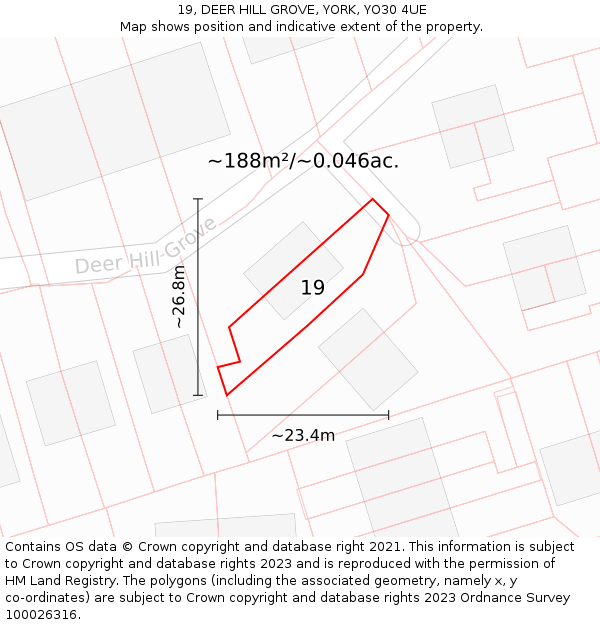19, DEER HILL GROVE, YORK, YO30 4UE: Plot and title map