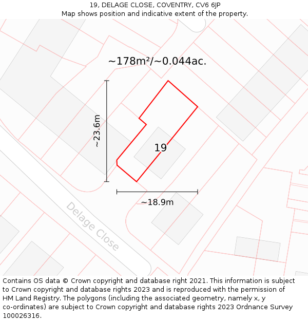 19, DELAGE CLOSE, COVENTRY, CV6 6JP: Plot and title map