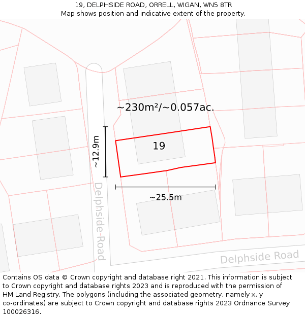 19, DELPHSIDE ROAD, ORRELL, WIGAN, WN5 8TR: Plot and title map