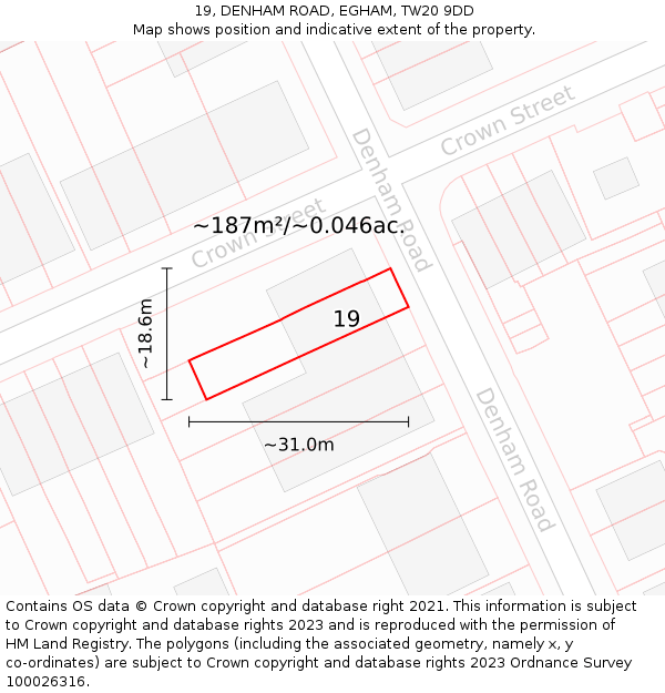 19, DENHAM ROAD, EGHAM, TW20 9DD: Plot and title map