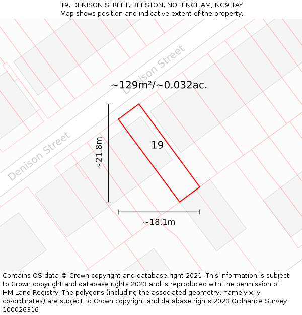 19, DENISON STREET, BEESTON, NOTTINGHAM, NG9 1AY: Plot and title map