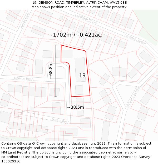 19, DENSON ROAD, TIMPERLEY, ALTRINCHAM, WA15 6EB: Plot and title map