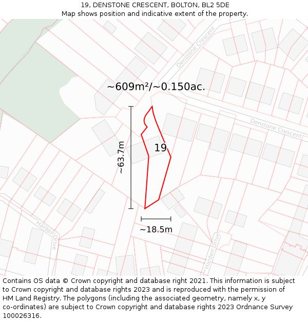 19, DENSTONE CRESCENT, BOLTON, BL2 5DE: Plot and title map