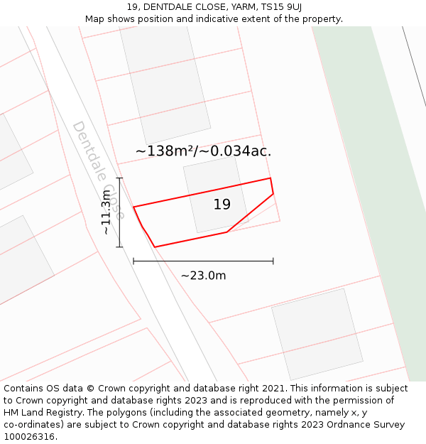 19, DENTDALE CLOSE, YARM, TS15 9UJ: Plot and title map