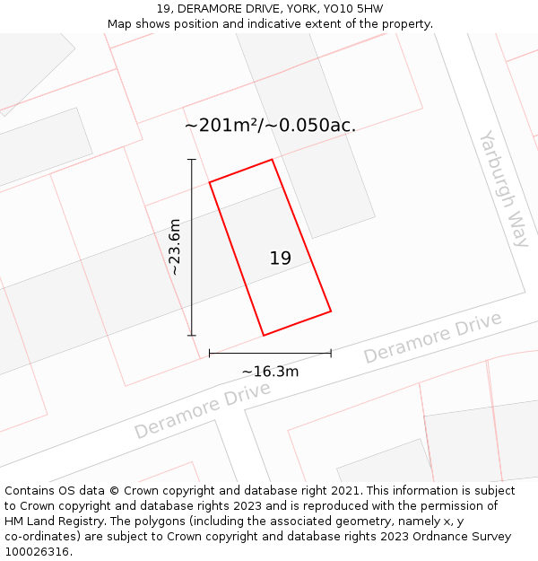 19, DERAMORE DRIVE, YORK, YO10 5HW: Plot and title map