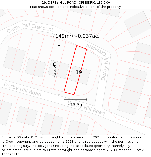 19, DERBY HILL ROAD, ORMSKIRK, L39 2XH: Plot and title map