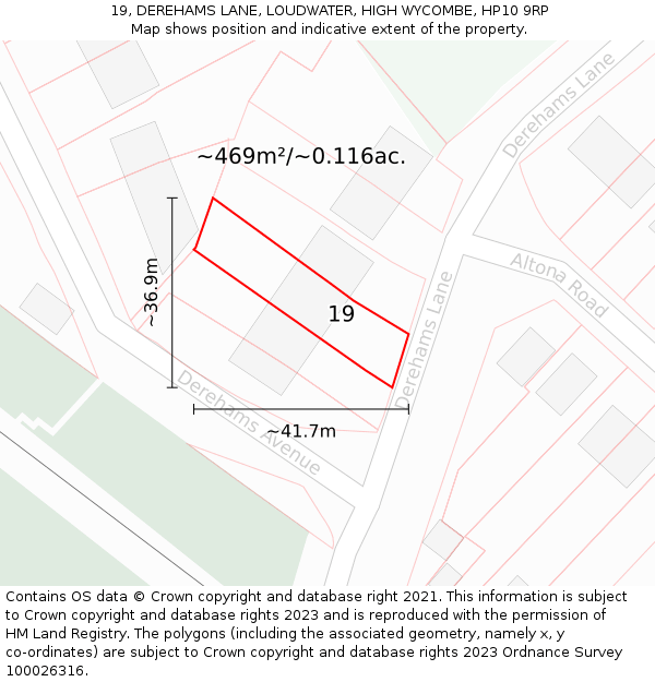 19, DEREHAMS LANE, LOUDWATER, HIGH WYCOMBE, HP10 9RP: Plot and title map