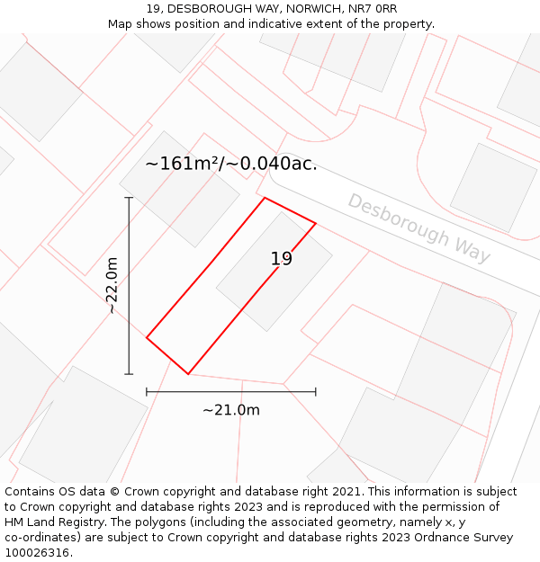 19, DESBOROUGH WAY, NORWICH, NR7 0RR: Plot and title map