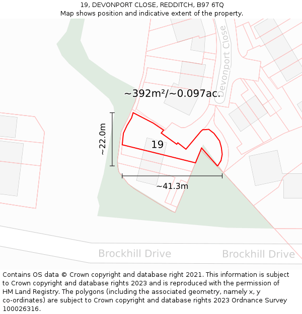 19, DEVONPORT CLOSE, REDDITCH, B97 6TQ: Plot and title map