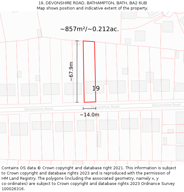 19, DEVONSHIRE ROAD, BATHAMPTON, BATH, BA2 6UB: Plot and title map