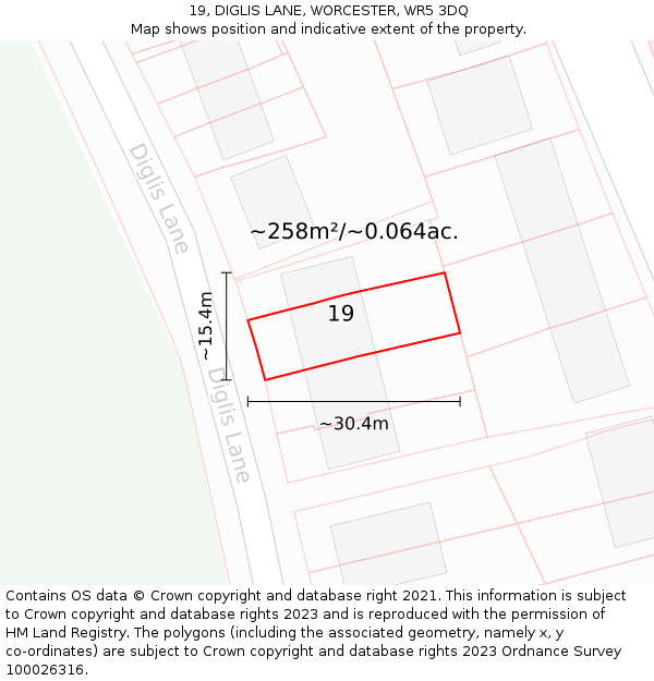 19, DIGLIS LANE, WORCESTER, WR5 3DQ: Plot and title map