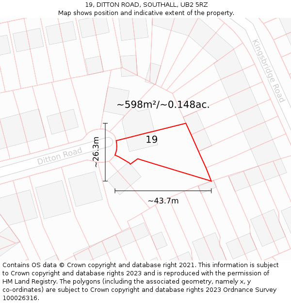 19, DITTON ROAD, SOUTHALL, UB2 5RZ: Plot and title map