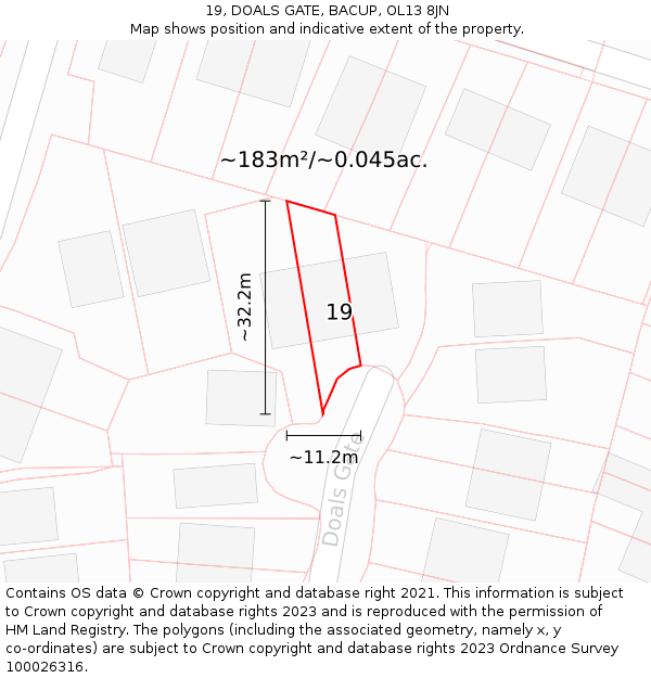 19, DOALS GATE, BACUP, OL13 8JN: Plot and title map