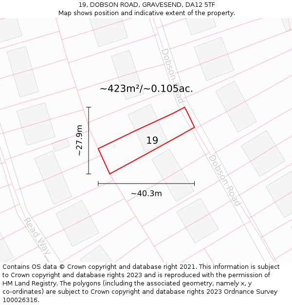 19, DOBSON ROAD, GRAVESEND, DA12 5TF: Plot and title map