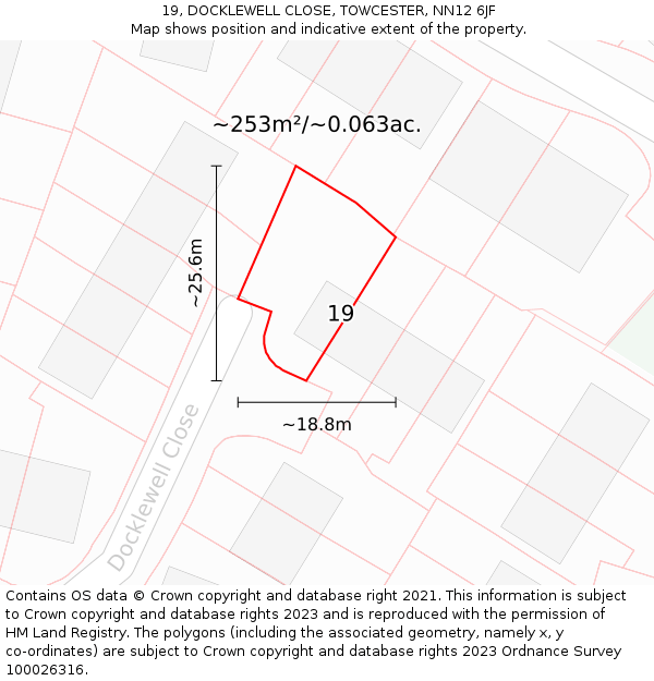 19, DOCKLEWELL CLOSE, TOWCESTER, NN12 6JF: Plot and title map