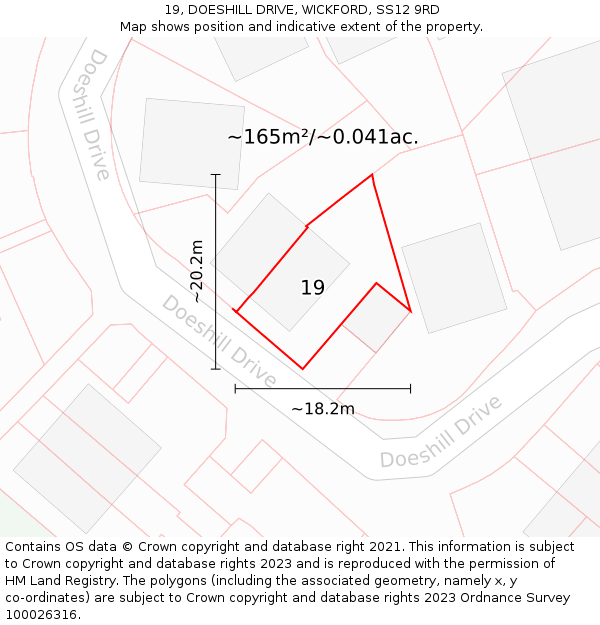 19, DOESHILL DRIVE, WICKFORD, SS12 9RD: Plot and title map