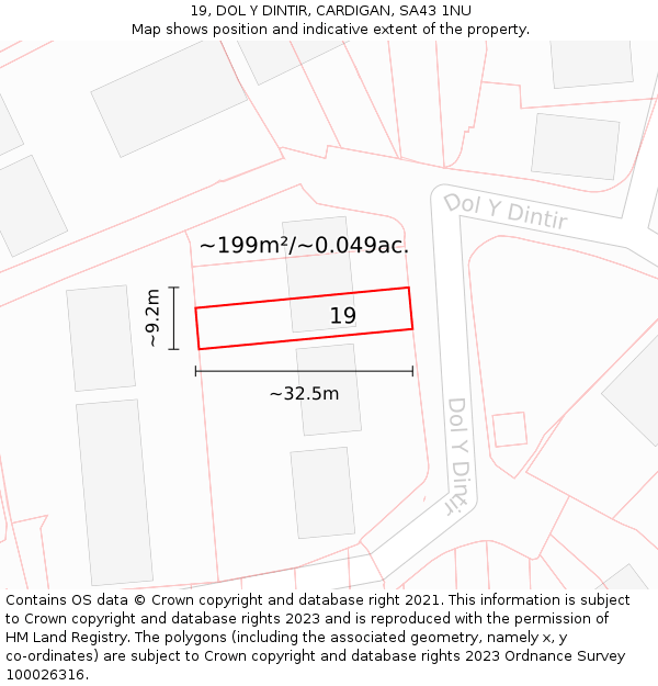 19, DOL Y DINTIR, CARDIGAN, SA43 1NU: Plot and title map