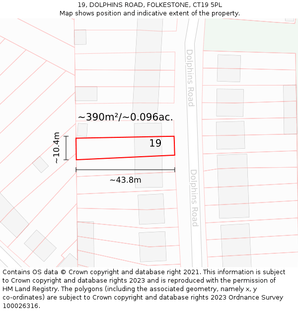 19, DOLPHINS ROAD, FOLKESTONE, CT19 5PL: Plot and title map