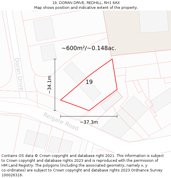19, DORAN DRIVE, REDHILL, RH1 6AX: Plot and title map