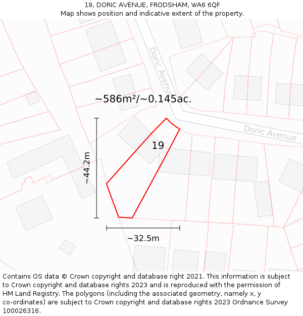 19, DORIC AVENUE, FRODSHAM, WA6 6QF: Plot and title map
