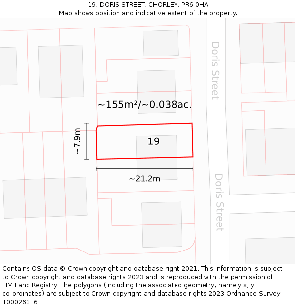 19, DORIS STREET, CHORLEY, PR6 0HA: Plot and title map