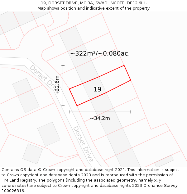 19, DORSET DRIVE, MOIRA, SWADLINCOTE, DE12 6HU: Plot and title map