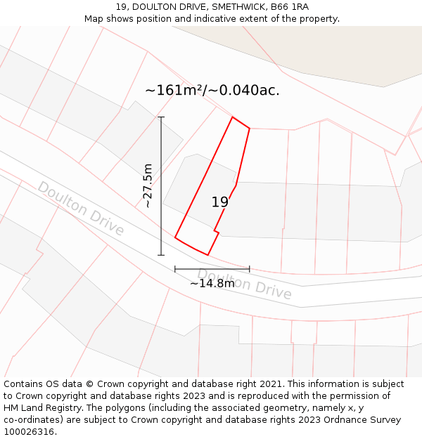 19, DOULTON DRIVE, SMETHWICK, B66 1RA: Plot and title map