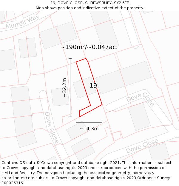 19, DOVE CLOSE, SHREWSBURY, SY2 6FB: Plot and title map