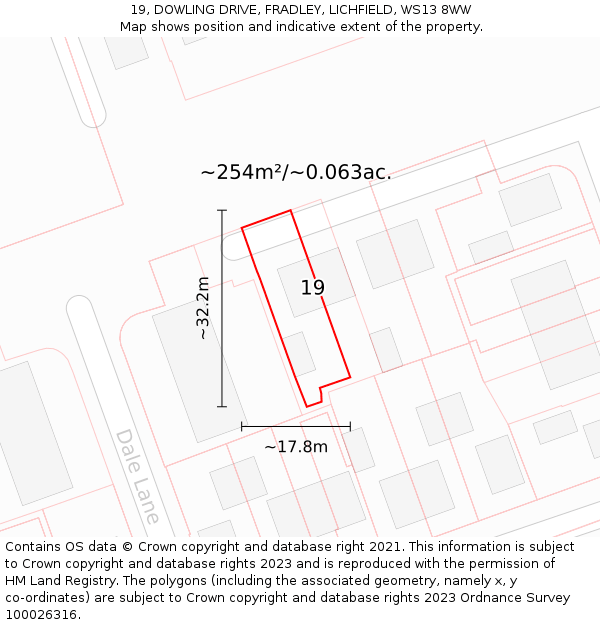 19, DOWLING DRIVE, FRADLEY, LICHFIELD, WS13 8WW: Plot and title map