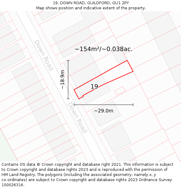 19, DOWN ROAD, GUILDFORD, GU1 2PY: Plot and title map