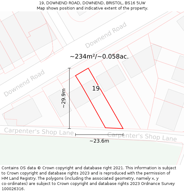 19, DOWNEND ROAD, DOWNEND, BRISTOL, BS16 5UW: Plot and title map