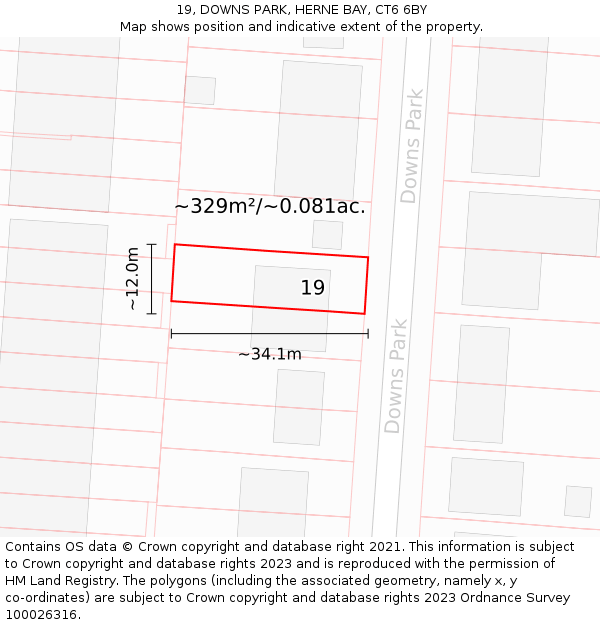 19, DOWNS PARK, HERNE BAY, CT6 6BY: Plot and title map