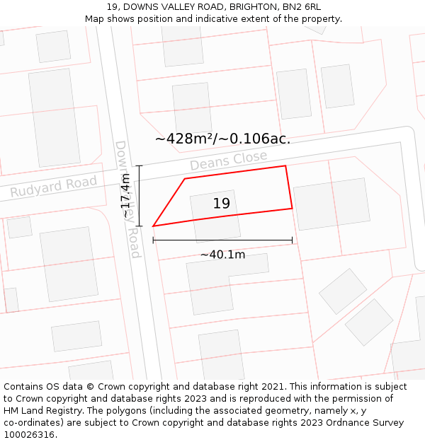 19, DOWNS VALLEY ROAD, BRIGHTON, BN2 6RL: Plot and title map