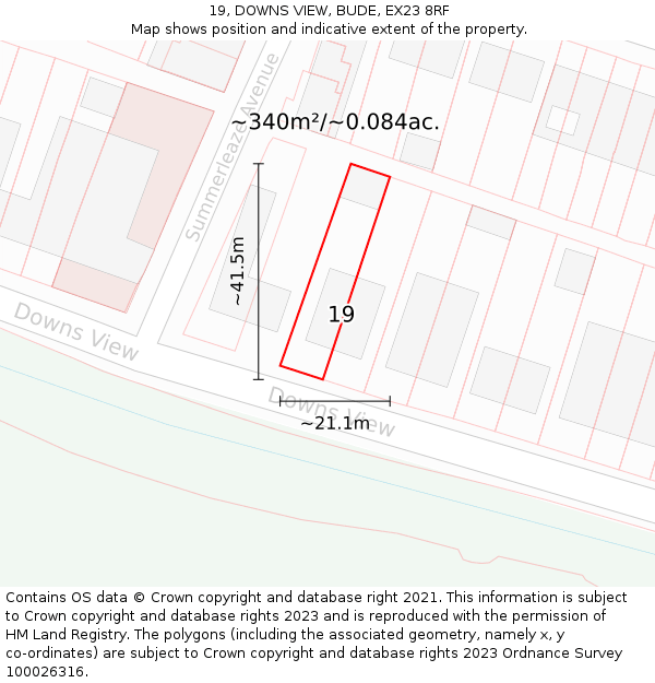 19, DOWNS VIEW, BUDE, EX23 8RF: Plot and title map