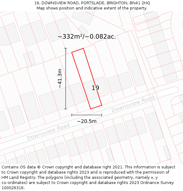 19, DOWNSVIEW ROAD, PORTSLADE, BRIGHTON, BN41 2HQ: Plot and title map