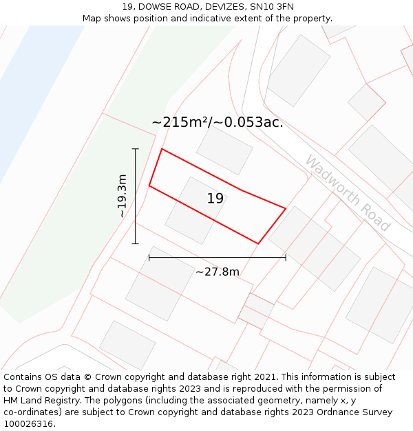 19, DOWSE ROAD, DEVIZES, SN10 3FN: Plot and title map