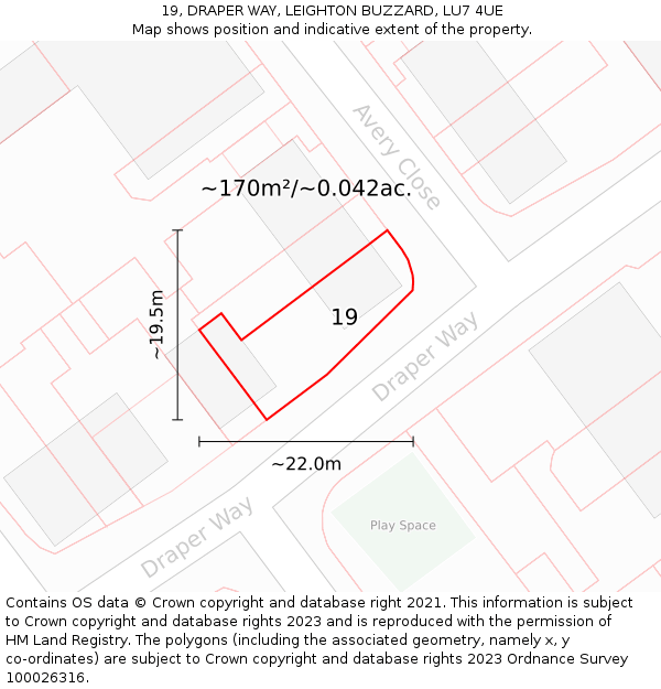 19, DRAPER WAY, LEIGHTON BUZZARD, LU7 4UE: Plot and title map