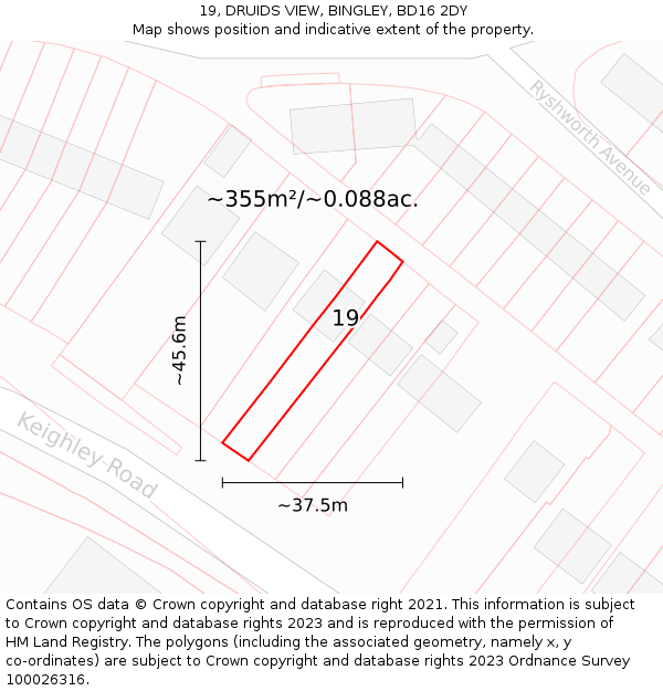 19, DRUIDS VIEW, BINGLEY, BD16 2DY: Plot and title map