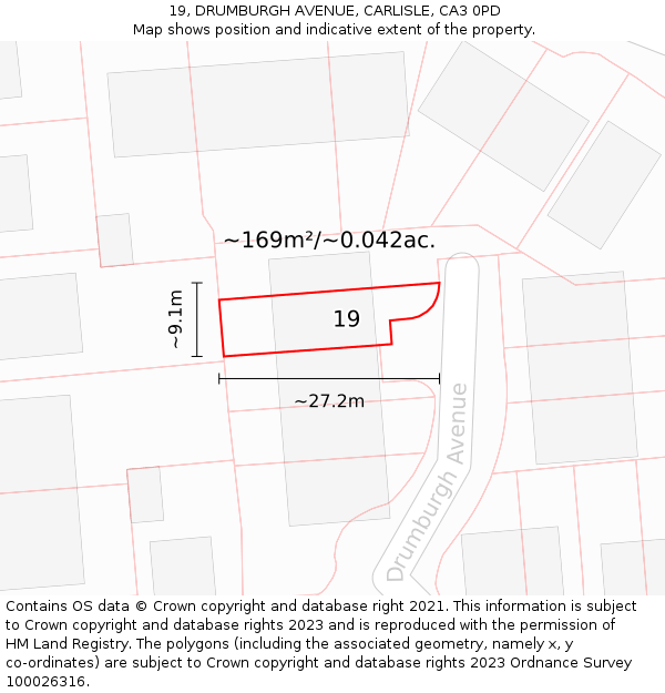 19, DRUMBURGH AVENUE, CARLISLE, CA3 0PD: Plot and title map