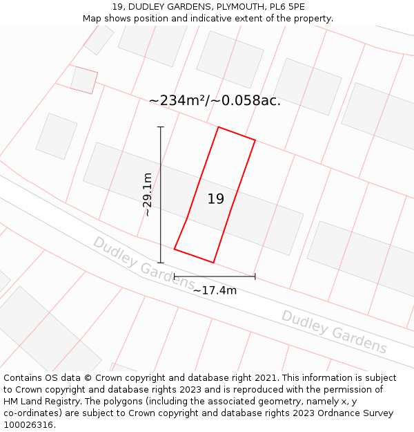19, DUDLEY GARDENS, PLYMOUTH, PL6 5PE: Plot and title map