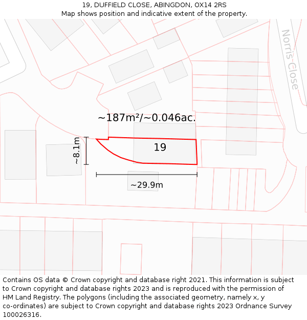 19, DUFFIELD CLOSE, ABINGDON, OX14 2RS: Plot and title map
