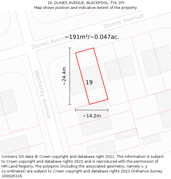 19, DUNES AVENUE, BLACKPOOL, FY4 1PY: Plot and title map