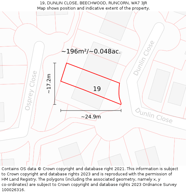 19, DUNLIN CLOSE, BEECHWOOD, RUNCORN, WA7 3JR: Plot and title map