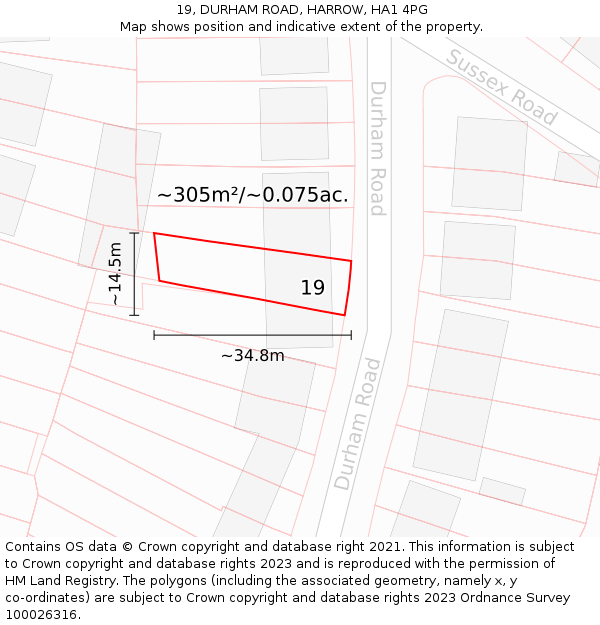 19, DURHAM ROAD, HARROW, HA1 4PG: Plot and title map
