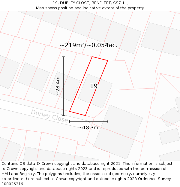 19, DURLEY CLOSE, BENFLEET, SS7 1HJ: Plot and title map