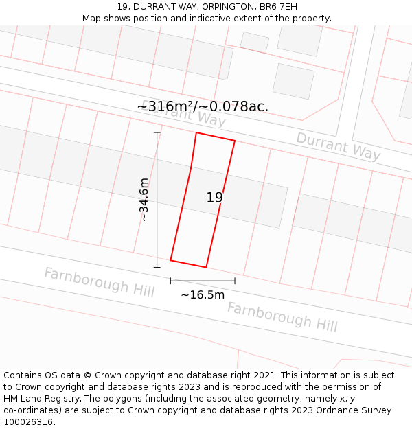 19, DURRANT WAY, ORPINGTON, BR6 7EH: Plot and title map