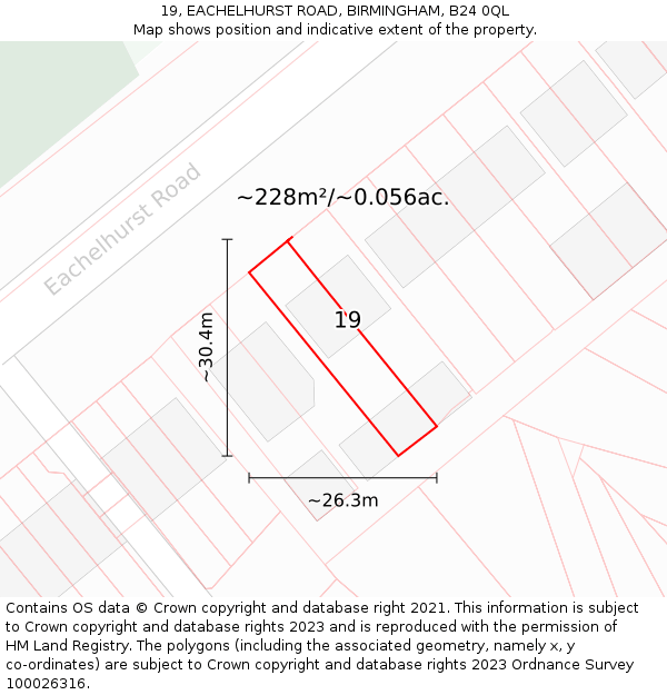 19, EACHELHURST ROAD, BIRMINGHAM, B24 0QL: Plot and title map